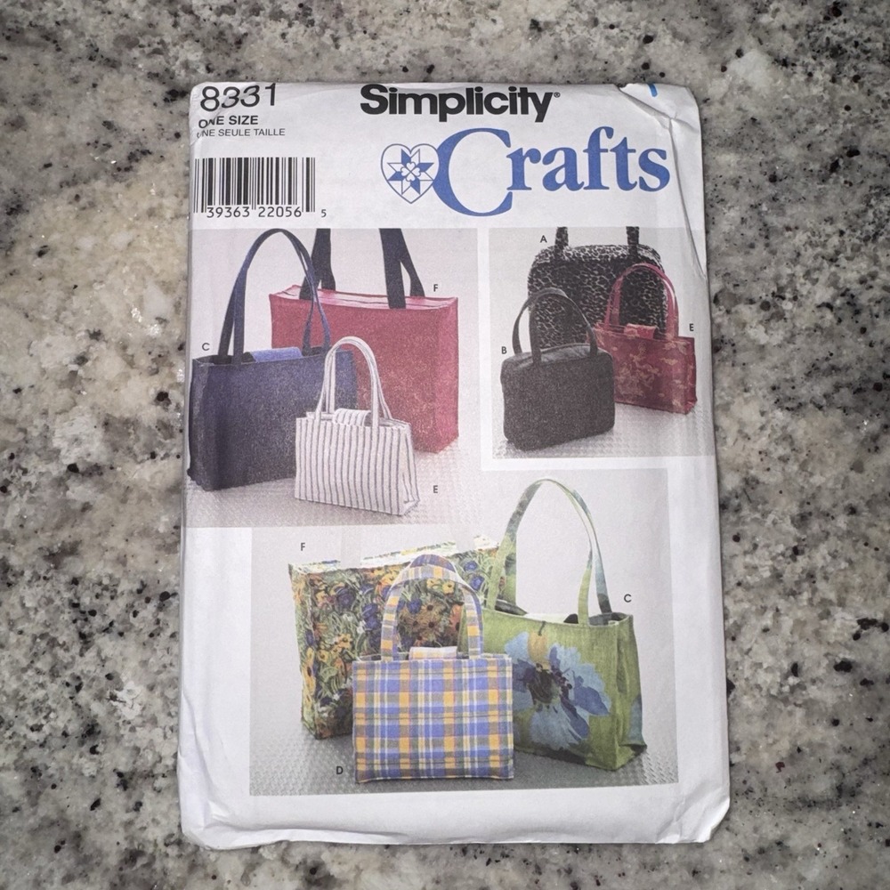 Simplicity Crafts 8331 Craft Sewing Pattern Handbags Totes Bags‎ NEW Uncut